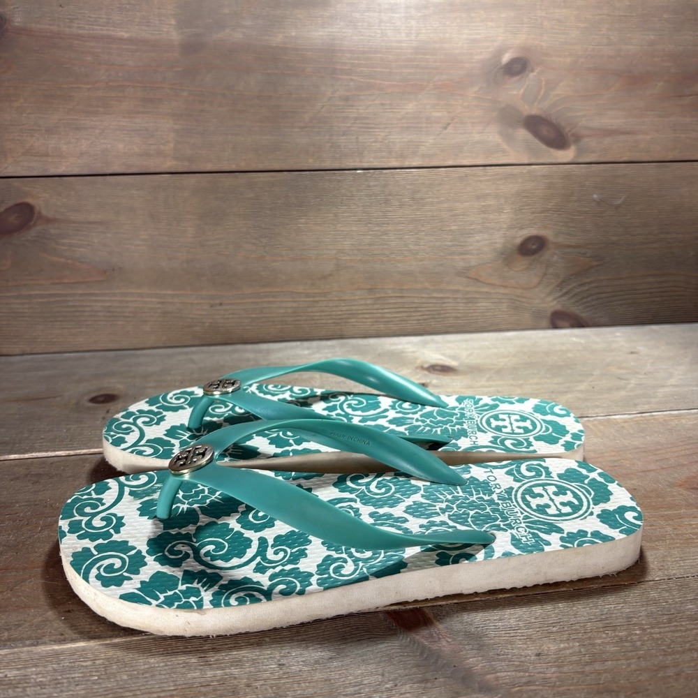 tory burch womens size 7 shoes teal slip on flip flop comfort sandals